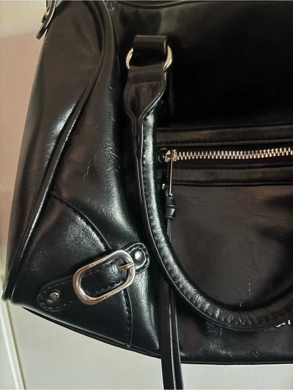 Madden Girl Black Shiny Satchel with Chain Strap